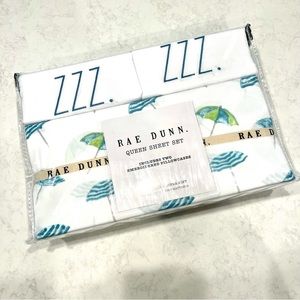 NWT Rae Dunn Queen 6pc Beach Umbrella Sheet Set with Embroidered Pillowcases